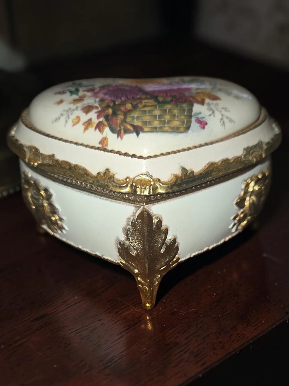 Vintage Sankyo Heart Shaped Porcelain Music Box - 